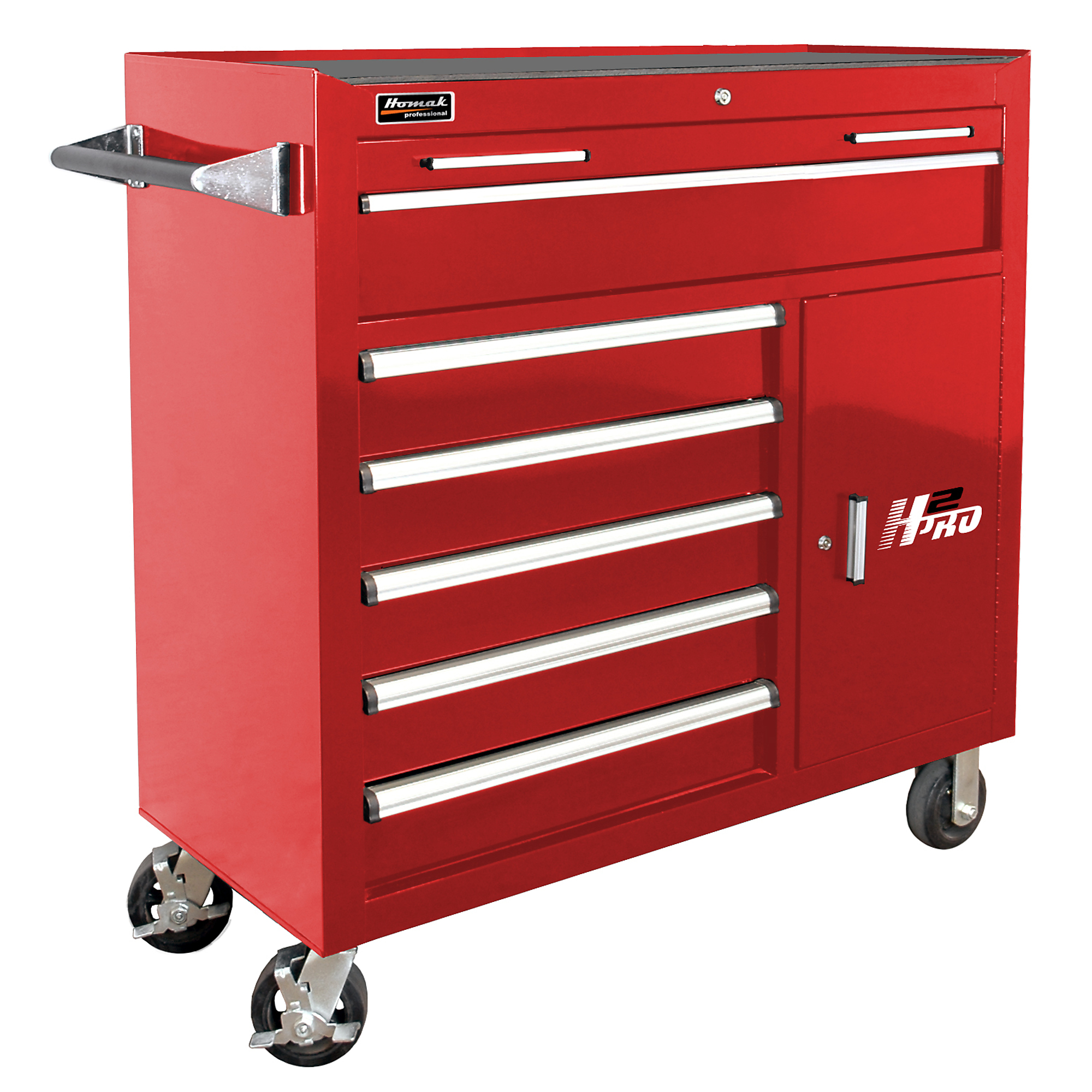 Homak H2PRO Series 41in. 6-Drawer Roller Tool Cabinet with 2 Compartment Drawers, Red, 41 15/16in.W x 22 7/8in.D x 42 1/4in.H, Model# RD04041062